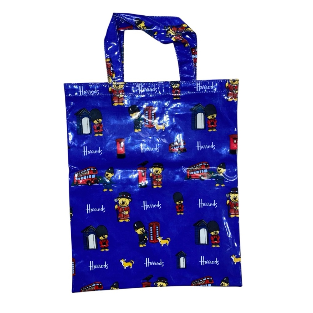 Harrods Teddy Bear Small Blue Tote Bag with London Icons
